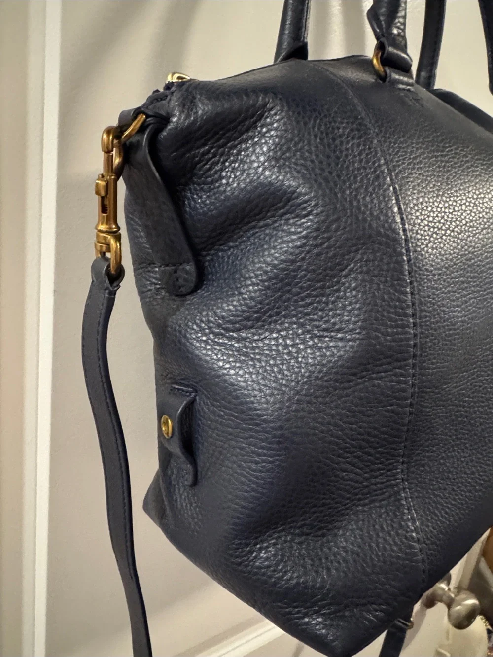 Tory Burch Navy Leather Satchel with Gold Tassel Charm